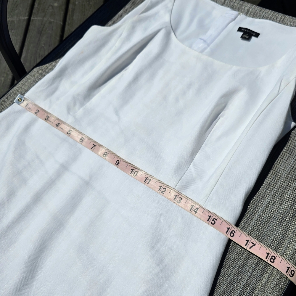 Ann Taylor White Herringbone Linen Sheath Dress - Picture 6 of 10